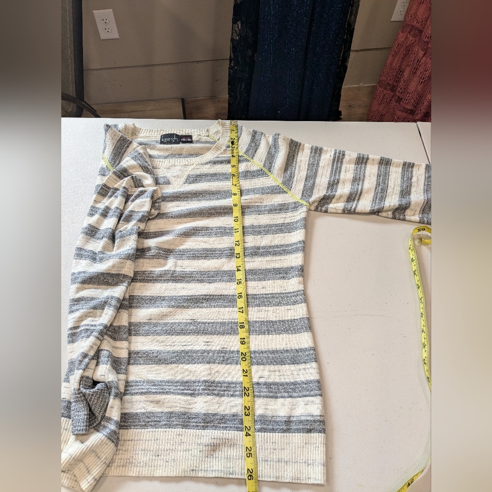 KERSH SWEATER Lightweight STRIPED NEON YELLOW TRIM - Picture 6 of 9